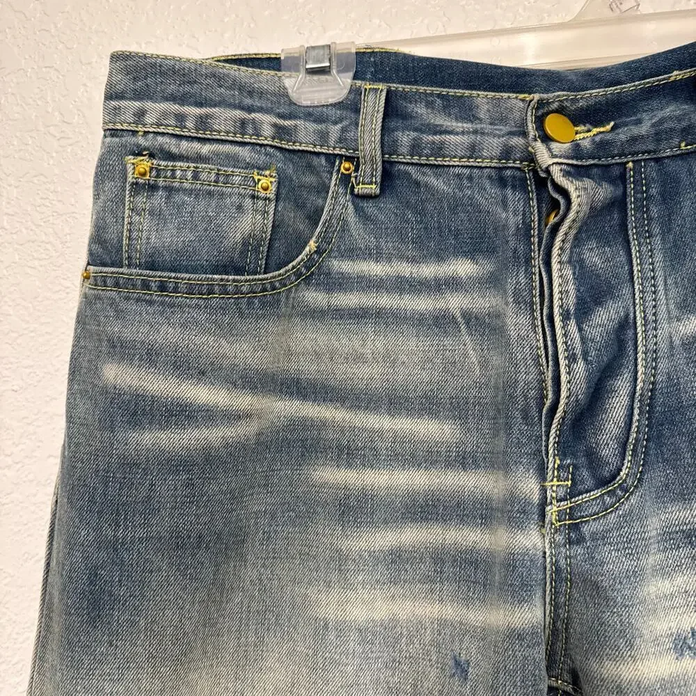 mnlm Grunge Distressed Straight Leg Button Fly Jeans Denim Men’s 34x30 Thrashed